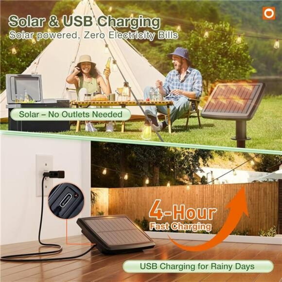 54ft Solar String Lights Outdoor Waterproof Patio Garden with Remote USB Charge - Picture 4 of 7